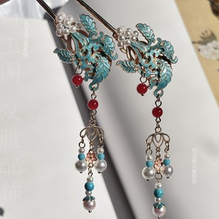 原创仿烧蓝明制景泰蓝汉服发钗古风簪子配饰发簪流苏发饰头饰中式