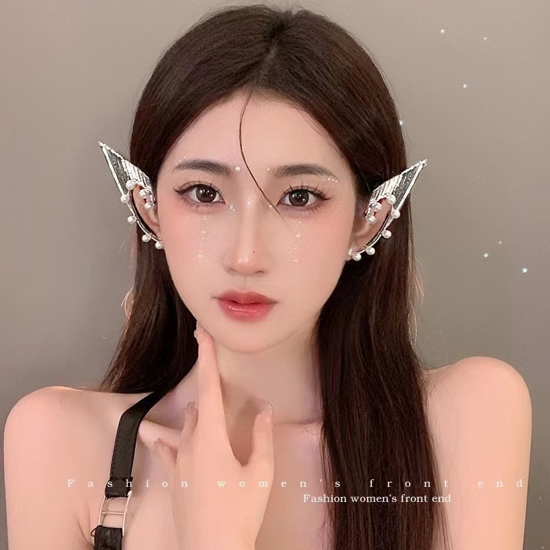 精灵耳饰珍珠耳骨夹无耳洞耳夹轻奢小众高级女耳挂个性夸张耳朵