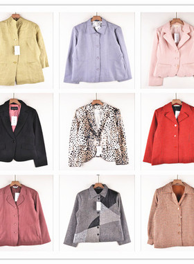 vintage古着秋冬女款欧美日系毛料格子学院风外套小西服西装NV17