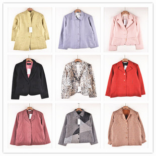 vintage古着秋冬女款欧美日系毛料格子学院风外套小西服西装NV17