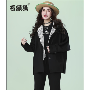 石头鱼大码女装秋冬新款200斤胖mm宽松显瘦时尚休闲百搭连帽外套
