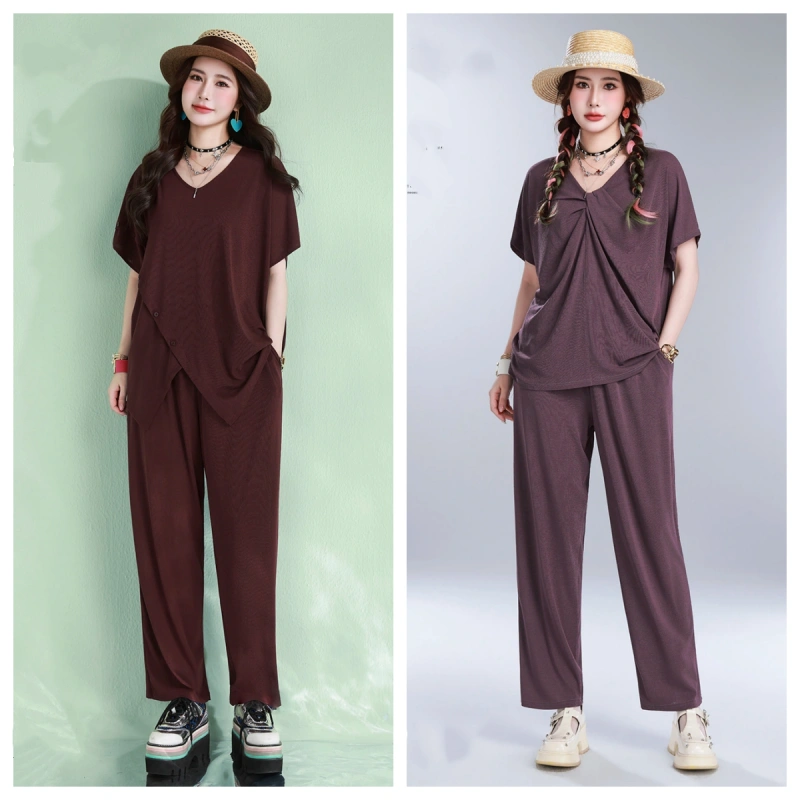 石头鱼2026大码女装夏季新款200斤胖mm宽松显瘦休闲时尚舒适套装