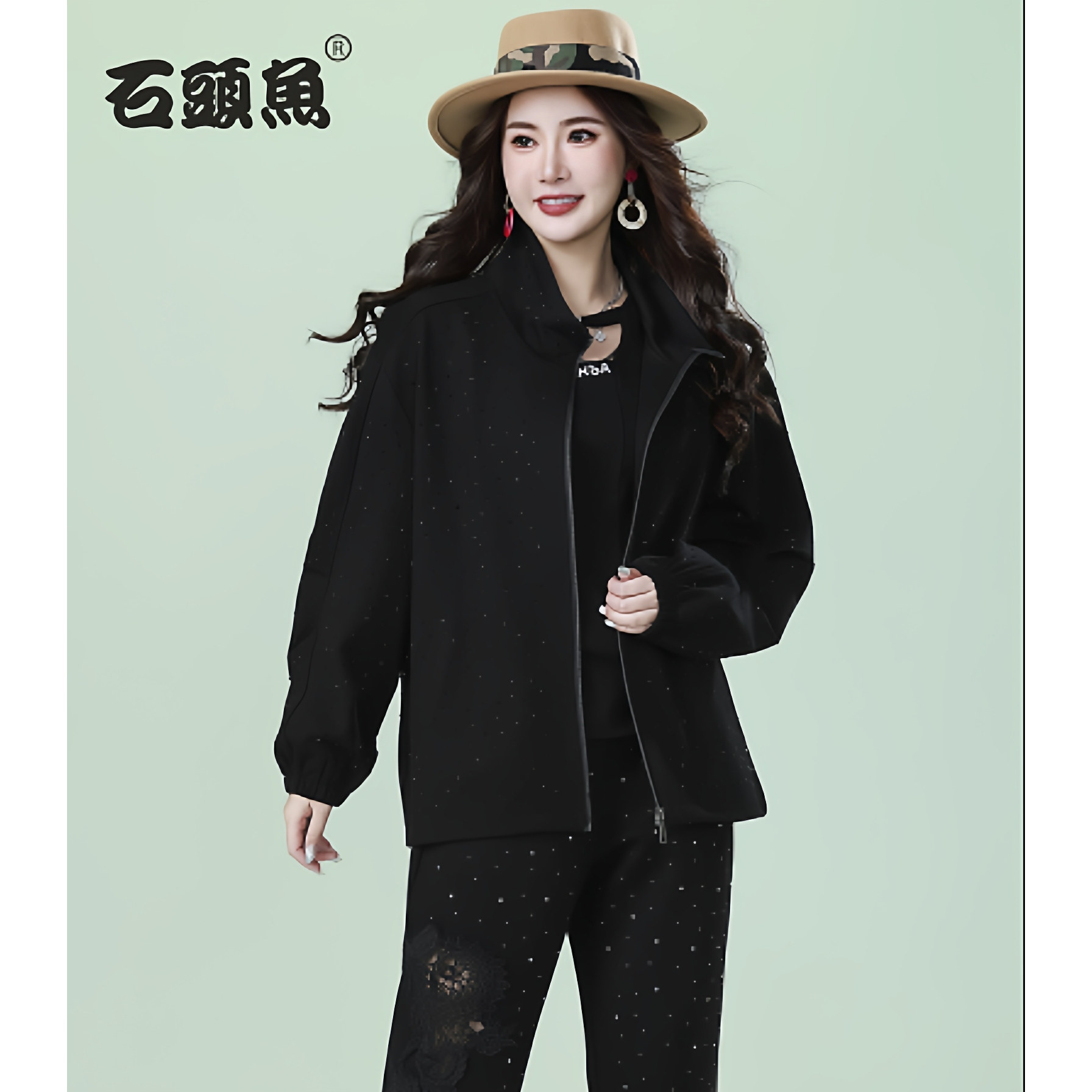 石头鱼大码女秋冬季时尚休闲外套