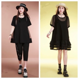 T恤连衣裙 休闲遮肚短袖 石头鱼2026大码 女夏200斤胖mm宽松显瘦时尚