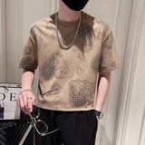 T750-P5523夏季社会小伙个性洗水印花男士圆领短袖T恤6控75，男装T恤，电商A400-1（原B352）