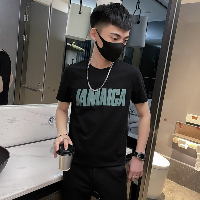 24新款社会精神小伙男字母印花圆领社会人短袖T恤7 T586-P38控58图片