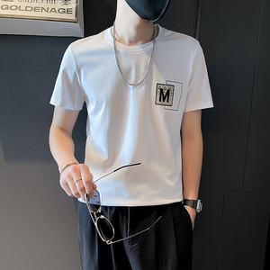 24 夏季T恤男潮流字母刺绣短袖上衣男装新款夏装 T703-P38 控58,男装T恤,电商A400-1（原B352）