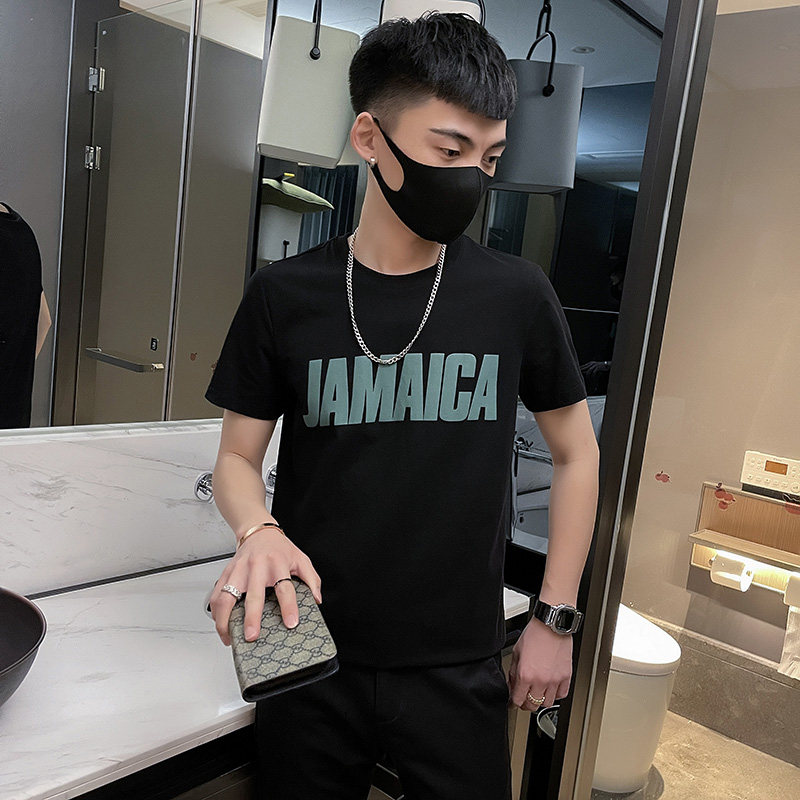 24新款社会精神小伙男字母印花圆领社会人短袖T恤8 T586-P38控58图片