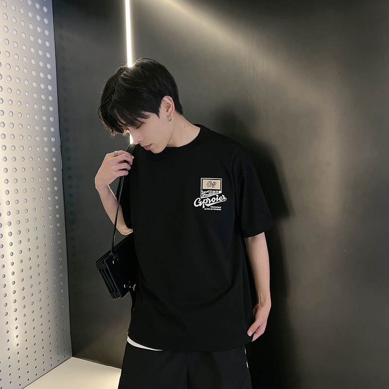夏季潮男风社会小伙刺绣印花潮牌宽松短袖T恤-1T812-特P48控68,男装T恤,电商A400-1（原B352）