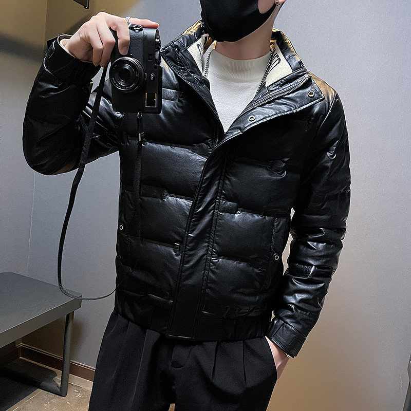 冬季社会小伙立领PU皮羽绒服短款白鸭绒男外套5YR653-P165控225,男装羽绒服,电商A400-1（原B352）