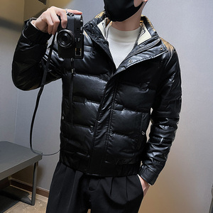 冬季社会小伙立领PU皮羽绒服短款白鸭绒男外套5 YR653-P165控225图片