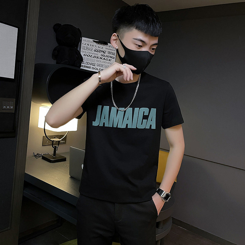 24新款社会精神小伙男字母印花圆领社会人短袖T恤T586-P38控58,男装T恤,电商A400-1（原B352）