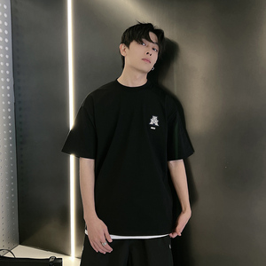 夏季潮男风社会小伙刺绣印花潮牌宽松短袖T恤 T830-特P48控68图片