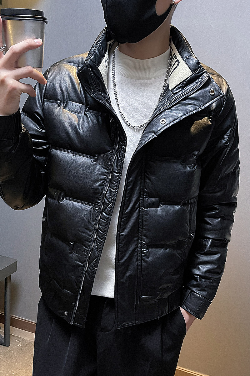 冬季社会小伙立领PU皮羽绒服短款白鸭绒男外套5YR653-P165控225,男装羽绒服,电商A400-1（原B352）