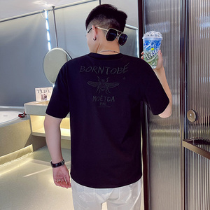 24夏季新款男社会精神小伙个性刺绣网红短袖T恤4 T582-P40控60图片