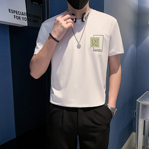 夏季店主风潮牌社会小伙简约字母刺绣修身短袖T恤-8 T819-P38控58图片