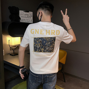 22夏季新款男社会精神小伙个性刺绣贴布短袖T恤2 T611-P48-控68图片