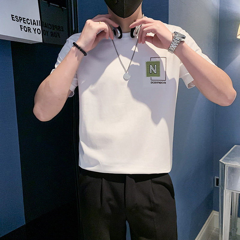 夏季店主风潮牌社会小伙简约字母刺绣修身短袖T恤-5T819-P38控58,男装T恤,电商A400-1（原B352）