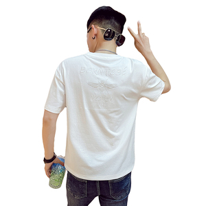 24夏季新款男社会精神小伙个性刺绣网红短袖T恤4 T582-P40控60图片