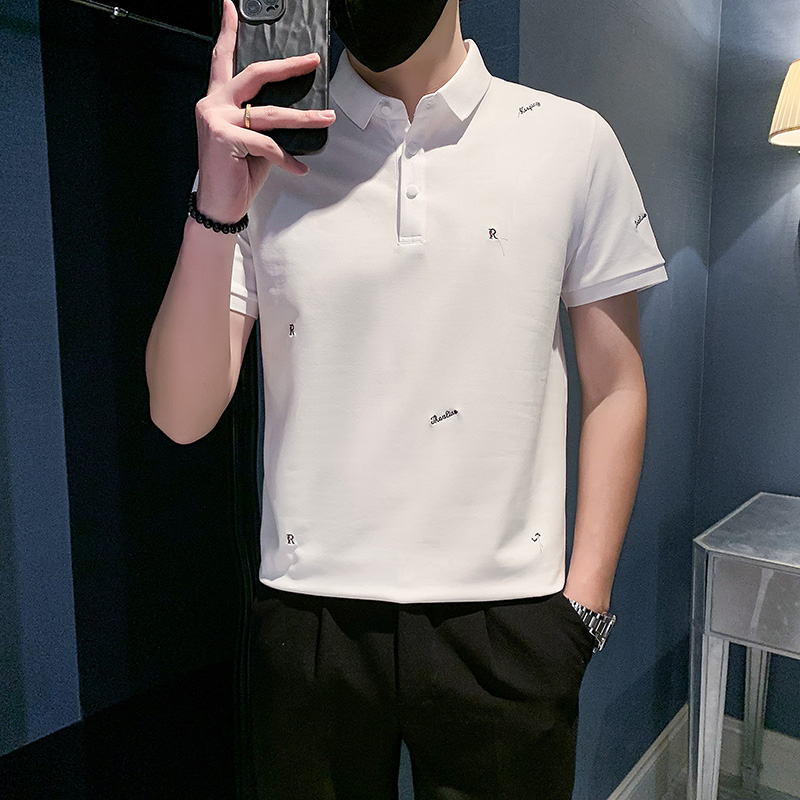 社会小伙字母刺绣polo衫男潮牌短袖抖音-2PL839-特P48控68，男装Polo衫，电商A400-1（原B352）