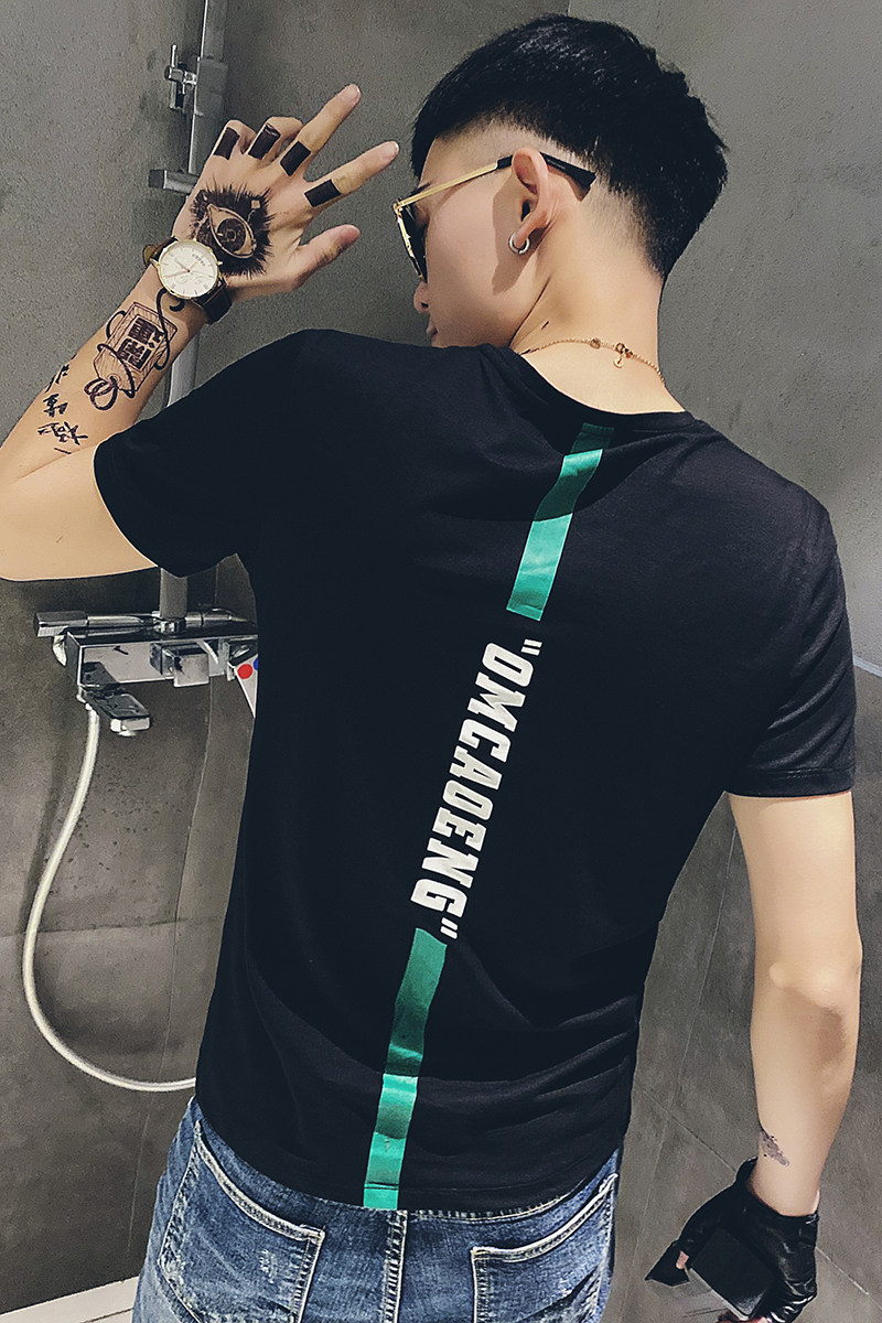 24新款社会小伙后背印花圆领男上衣社会人短袖T恤3T320-P38控58,男装T恤,电商A400-1（原B352）