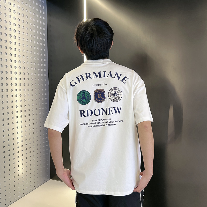夏季潮男风社会小伙刺绣印花潮牌宽松短袖T恤-2T827-P48控68,男装T恤,电商A400-1（原B352）