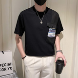 夏季提花拼接撞色高级感气质短袖T恤社会小伙-2T837-P58控78，男装T恤，电商A400-1（原B352）