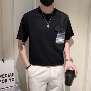 夏季提花拼接撞色高级感气质短袖T恤社会小伙-2 T837-P58控78图片