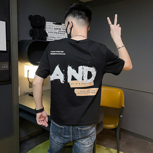 新款社会精神小伙男字母印花圆领社会人短袖T恤 T630-P48控68图片