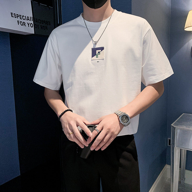 夏季店主风潮牌社会小伙贴布刺绣宽松短袖T恤T802-特P48控68,男装T恤,电商A400-1（原B352）