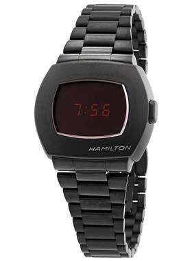 代购HAMILTON男士腕表数字计时夜光防刮金属钢带防水黑盘运动