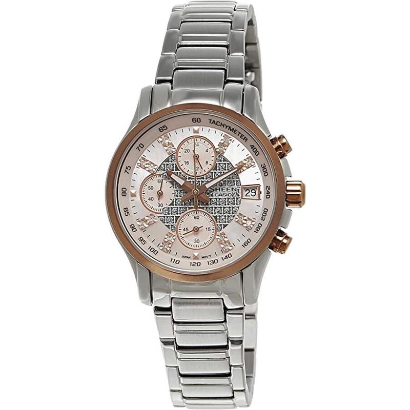 代购卡西欧女士腕表计时夜光日期测速钢带防水金属玫瑰金休闲日常