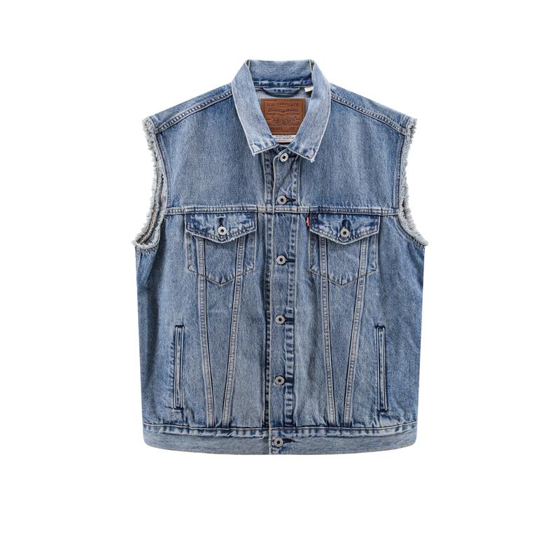 Levi’s/李维斯工装马甲夹克百搭牛仔拼接连帽防风外套男