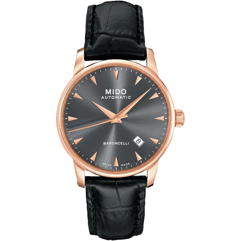 Mido/美度瑞士自动机械表男款mm灰盘玫瑰金PVD不锈钢皮带手表