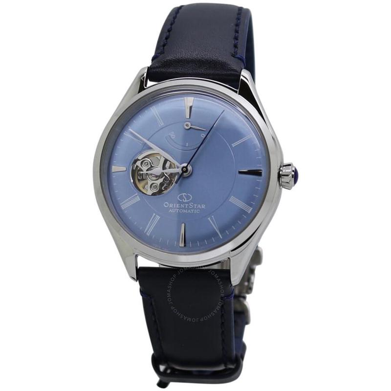 代购Orient东方男士腕表动力储备防水夜光走时钢壳皮带蓝盘镂空商