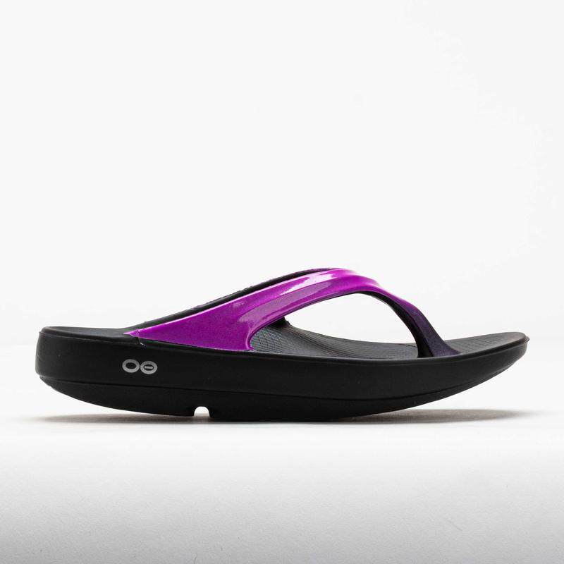 代购Oofos女士拖鞋缓震减压吸震轻量黑色鞋底紫色鞋带防滑鞋底
