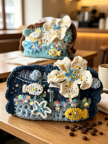 《海底杂货铺》 小鱼吐泡泡纸巾盒 斜挎包 材料包毛线diy材料包