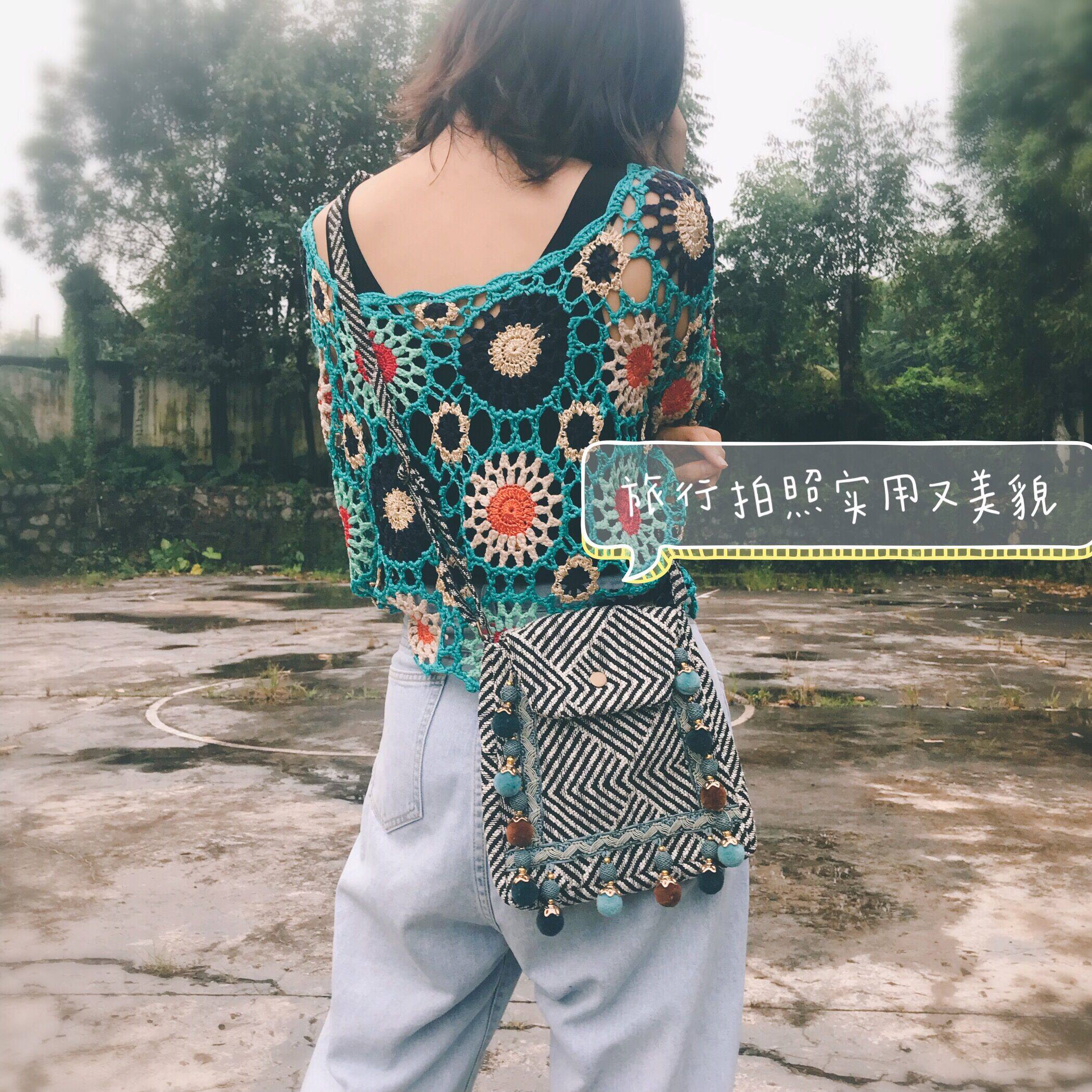 独立设计师品牌小清新波西米亚女生布包可爱单肩斜挎球球流苏包