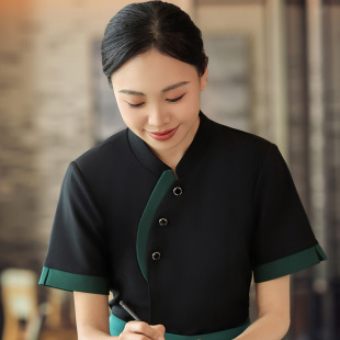 中式茶楼服务员夏装川湘饭馆工作服短袖农家小院传菜生上衣男女