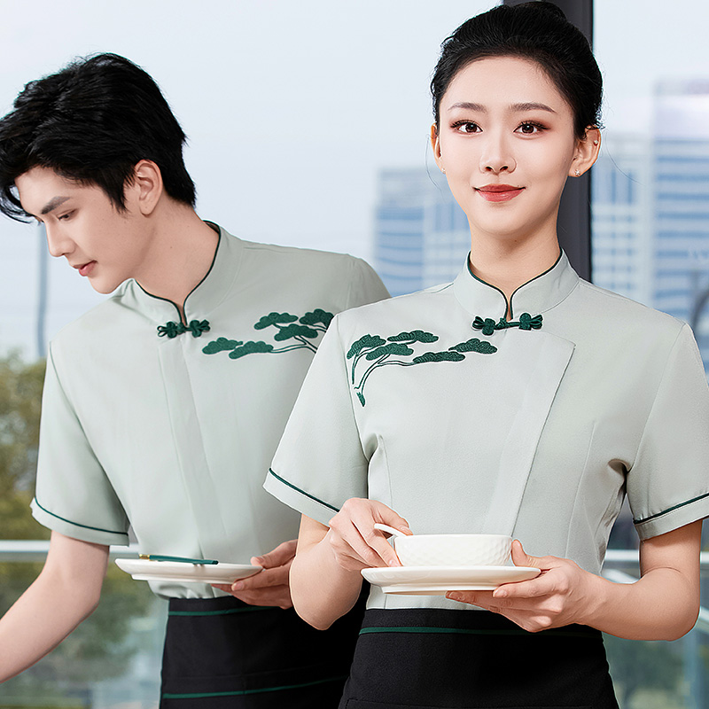 2025夏季新款艺术餐厅服务员夏装中式茶楼点餐传菜制服短袖男女