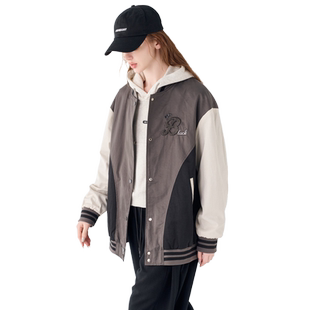 a02宽松棒球服外套女2025春秋新款上衣春秋设计感圆领长袖秋装