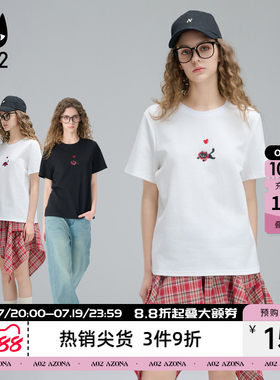 a02黑色百搭通勤风猫猫绣花短袖T恤女2026夏季新款设计感上衣