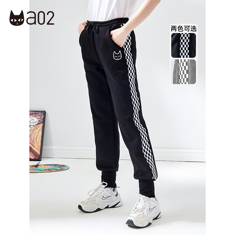 a02街头风撞色拼接加绒休闲裤