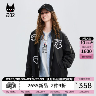 a02黑猫系列绣花梭织耐磨防风棒球服外套女2026新款 休闲上衣 春季