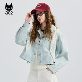 a02甜美风宽松棉感牛仔外套女2026新款 上衣送丝巾 春装 春季 短款