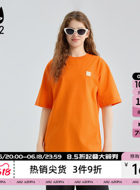 a02黑猫系列橙色宽松圆领短袖T恤女2026新款春秋设计感秋装上衣