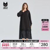 a02假两件拼接碎花连衣裙女2025新款 春秋黑色裙子设计感秋装 长裙