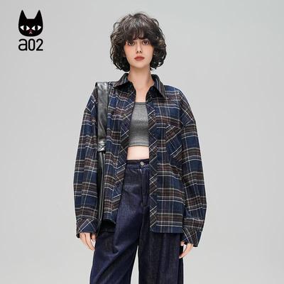 a02【ET自然】格子衬衫女2025新款秋季长袖宽松衬衣叠穿内搭