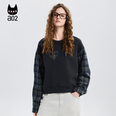 a02学院风宽松复古假两件卫衣女2026新款 春季 绣花毛圈面料上衣