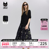 夏季 a02法式 黑色连衣裙女2025新款 宽松轻薄T恤裙设计感轻薄裙子